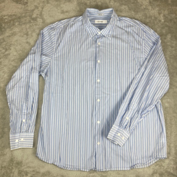 Calvin Klein Other - Calvin Klein Men's XL Blue White Stripe Button‎ Down Dress Shirt 100% Cotton
